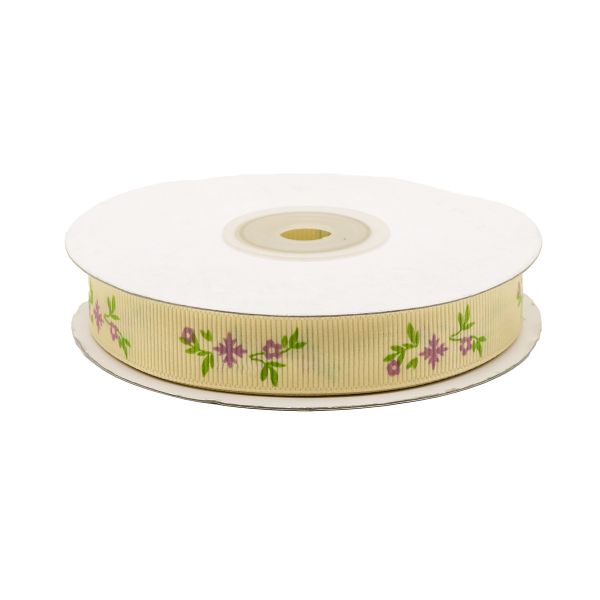 Лента репсовая (в рубчик) Веточки, 15 мм, 22,5м (бежевый)