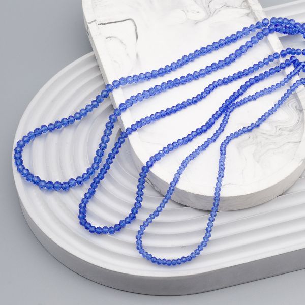 Бусины стекло ⌀2 мм, 3 мм, 4 мм, граненые, рондели, 3 нити по 38±1 см, микс, Astra&Craft, 9 синий прозрачный