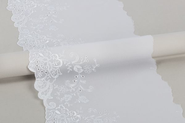 Кружево на сетке (шифон) 190 мм / 10 м, Турция, SF001WH белый, Gamma SHKM-19002