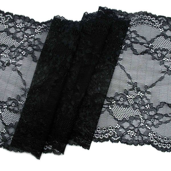 Кружево бельевое эластичное 200 мм / 10 м, черный, S090721