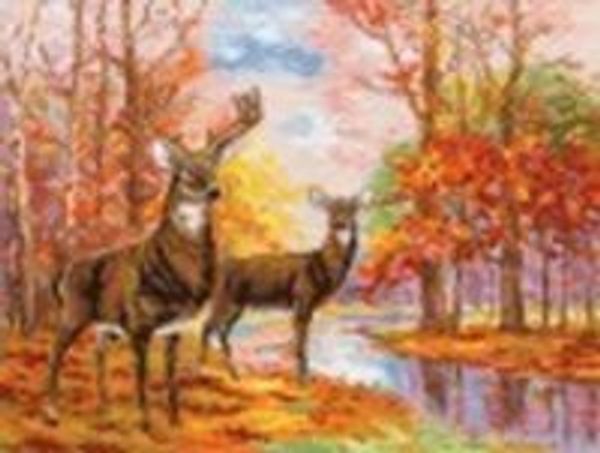 Набор для вышивания нитками Алиса, Олени в осеннем лесу 36х27 см