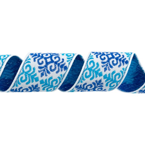 Лента (тесьма) жаккардовая 32.0 мм / 25 метров, Орнамент для северных народов, рис 9788 белый-синий-бирюзовый, Gamma С3774