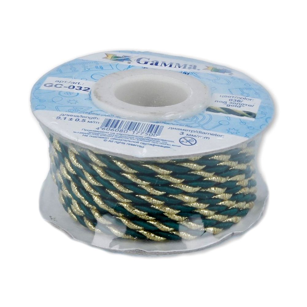 Шнур витой ⌀3.0 мм, 9.1 м, 036/золото изумруд, Gamma GC-032