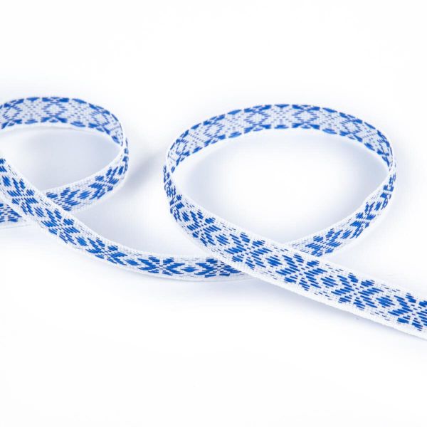 Лента (тесьма) жаккардовая 10.0 мм / 25±1 метров, Орнамент для северных народов, рис 9741 синий, Gamma C3853 (C3752)