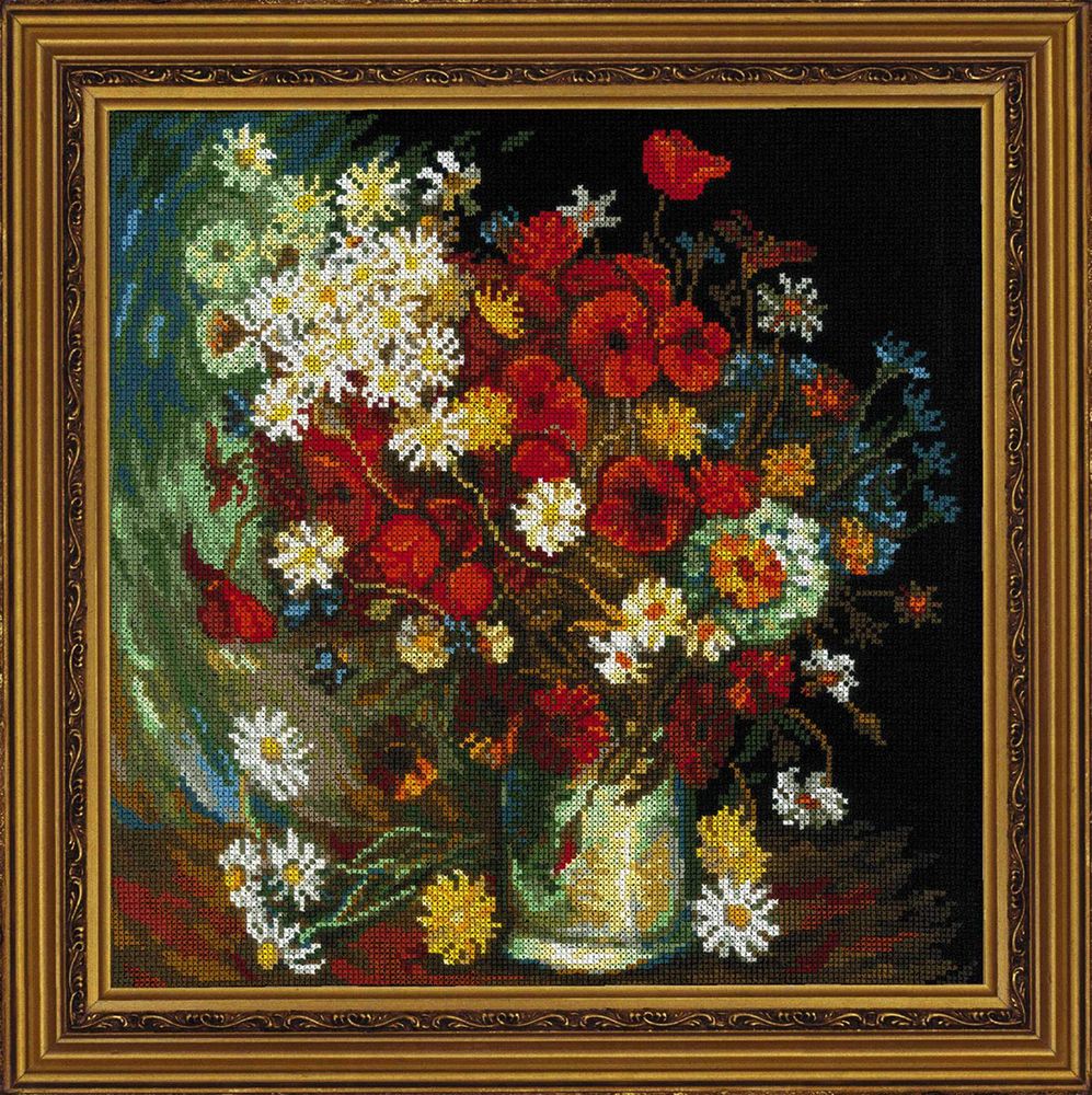 Риолис, Ваза с маками, васильками и хризантемами по мотивам картины В. Ван Гога 30х30 см