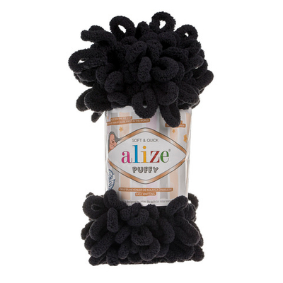 Пряжа Alize (Ализе) Puffy / уп.5 мот. по 100 г, 9м, 060 черный A