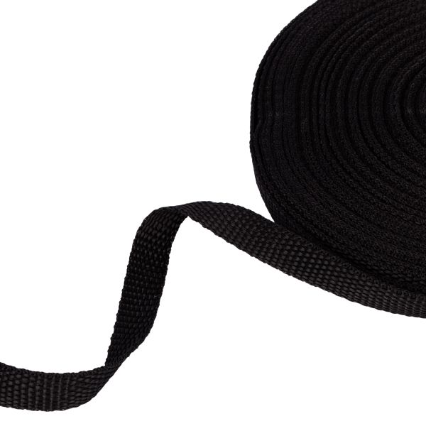 Стропа (ременная лента) 15 мм / 25 метров, толщ. 0.78 мм, [6.8 г/пог.м], 100% п/п, рис.9807, черный, Гамма, Gamma С3872Г17