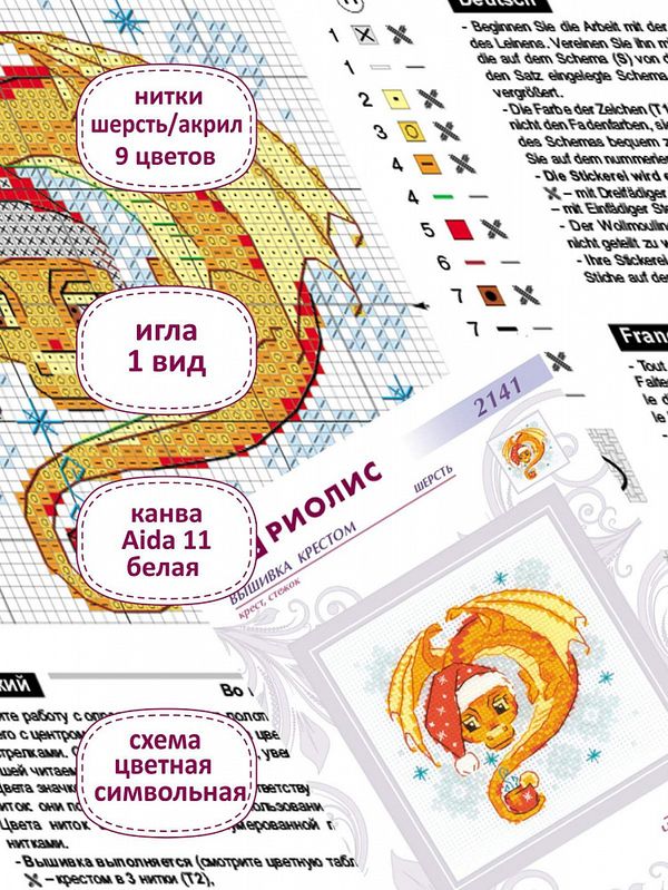 Набор для вышивания нитками Риолис, Чайный дракон 15х15 см