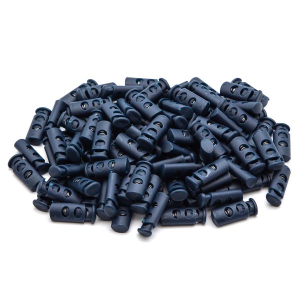 Фиксатор (зажим) для шнура пластик 2 отв., ⌀4.0 мм, 9х22 мм, цилиндр, ПП, т.синий, 100 шт