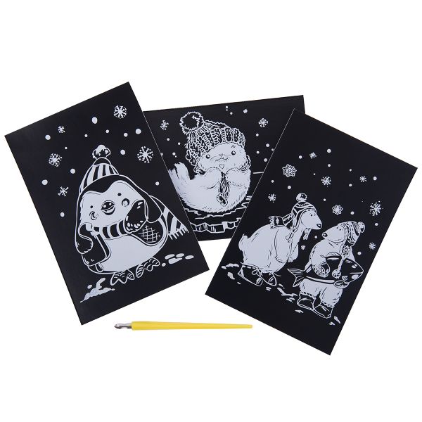 Набор для творчества Гравюра мини Зимние забавы (серебро), 10х15 см, 1х3 шт, Hobbius GHPM-13