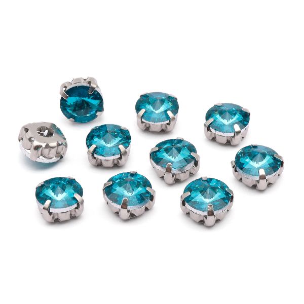 Хрустальные стразы в цапах круглой формы, голубой 8 мм, 10 шт. Astra&Craft, РЦ013НН8