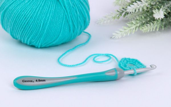 Крючок для вязания с прорезиненной ручкой ⌀4.5 мм, 14.5 см, алюминий c покрытием, Gamma RHT