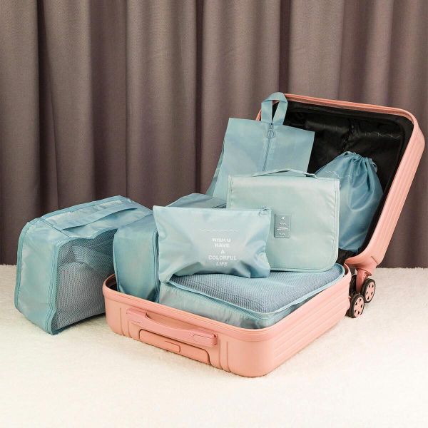 Органайзер дорожный для чемодана 8 предметов (бирюзовый)