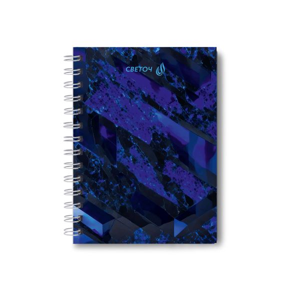 Записная книжка с твердым переплетом, глянцевая ламинация, на гребне A6 80 л. 4 шт клетка, Сапфир 01584, ЗК221 Светоч