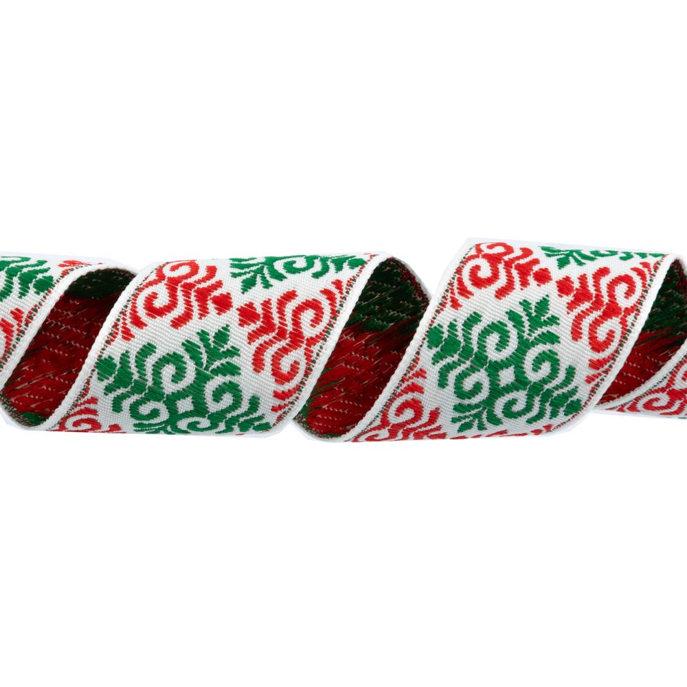 Лента (тесьма) жаккардовая 32.0 мм / 25 метров, Орнамент для северных народов, рис 9788 белый-зеленый-красный, Gamma С3774