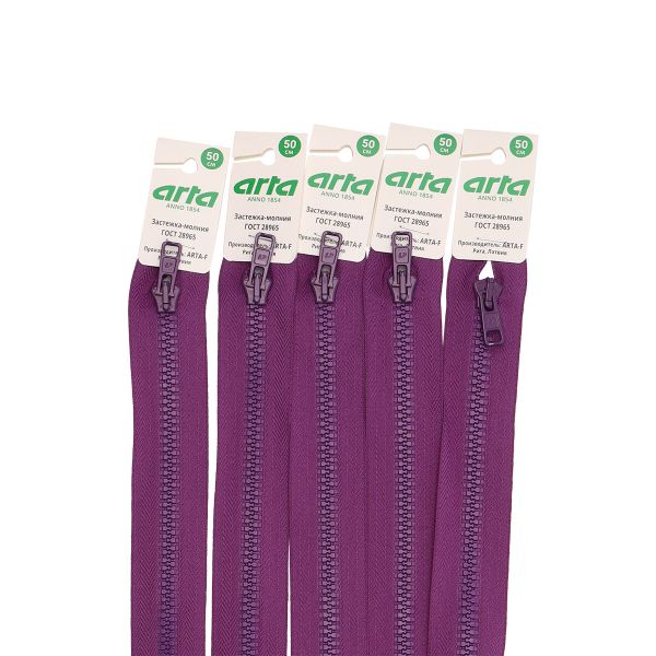 Молния трактор Arta Т6 (6 мм) 1 зам., разъем., 50 см, цв. 029 фиолетовый, 5 шт