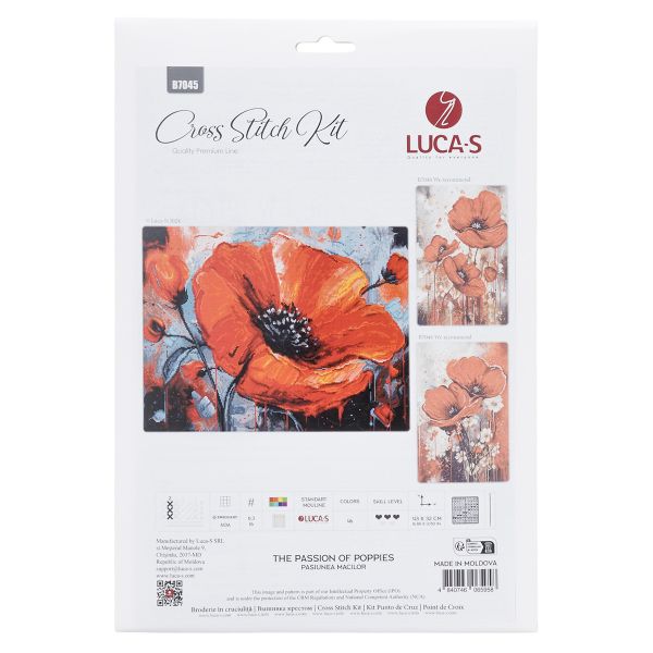 Набор для вышивания нитками Luca-S, Страсть маков, 43х32см