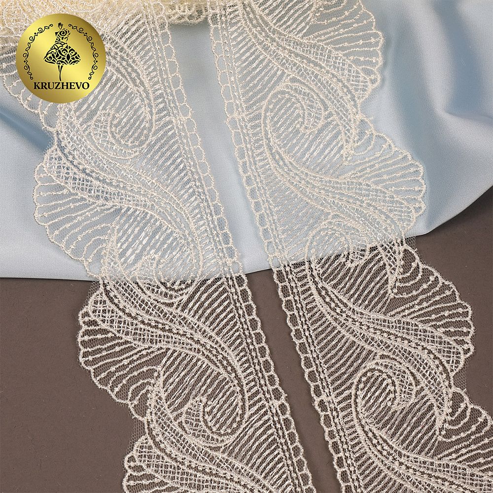 Кружево на сетке 70 мм, 2107 цв.W0115 молочный уп.13.71м, Kruzhevo