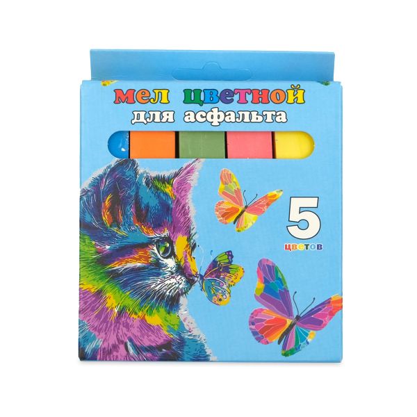 Мел цветной для асфальта Кот и бабочки, 5 шт, Centrum, 72031