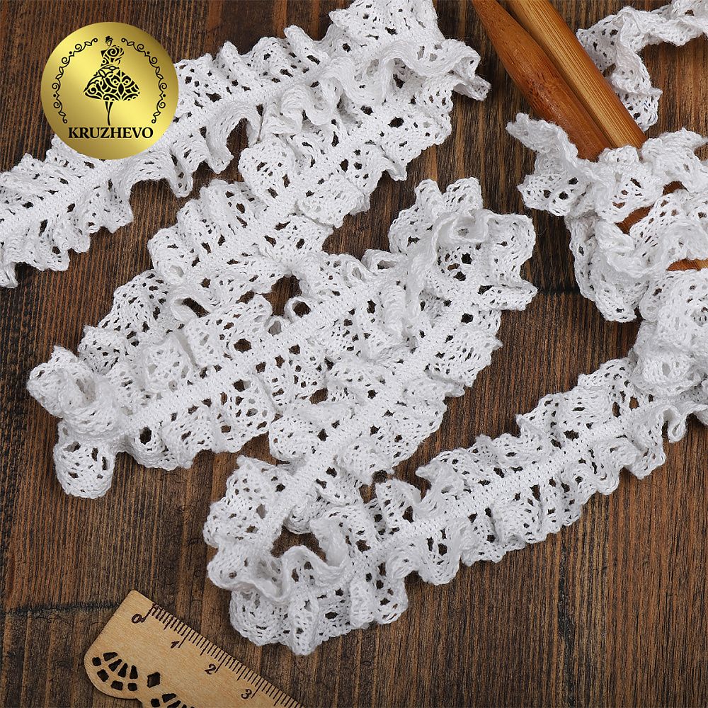 Кружево вязаное (тесьма) 30 мм / 10 метров, на резинке, цв.02 белый, Kruzhevo