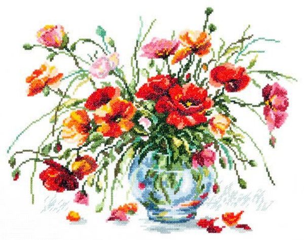 Набор для вышивания нитками Чудесная игла, Маков цвет 32х25 см