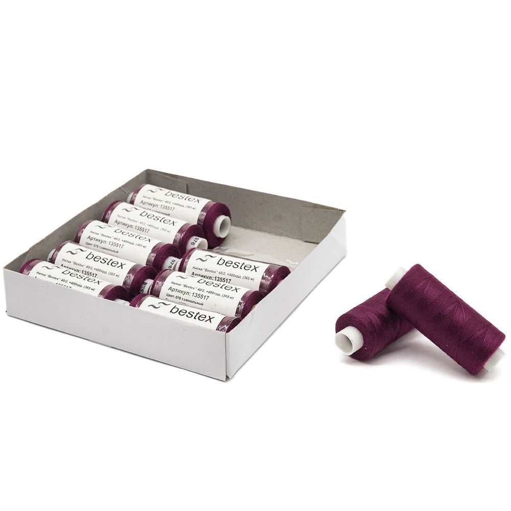 Нитки швейные бытовые Bestex 40/2, 365 м (400 ярд) / 10 кат., 078 марсала