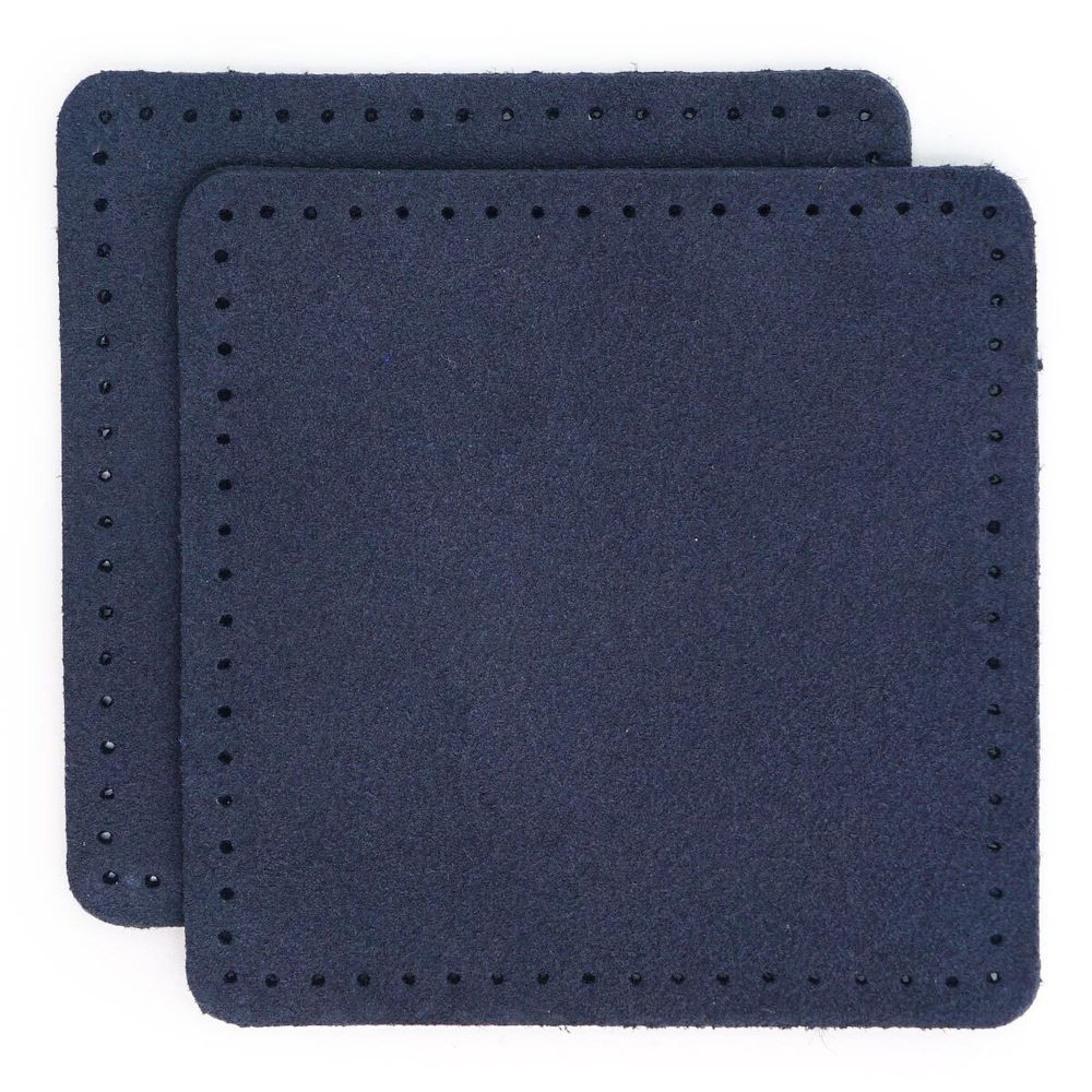Заплатки пришивные из замши, квадрат 8см с перфорацией, 2 шт, 100% кожа, 22 темно-синий, 59122