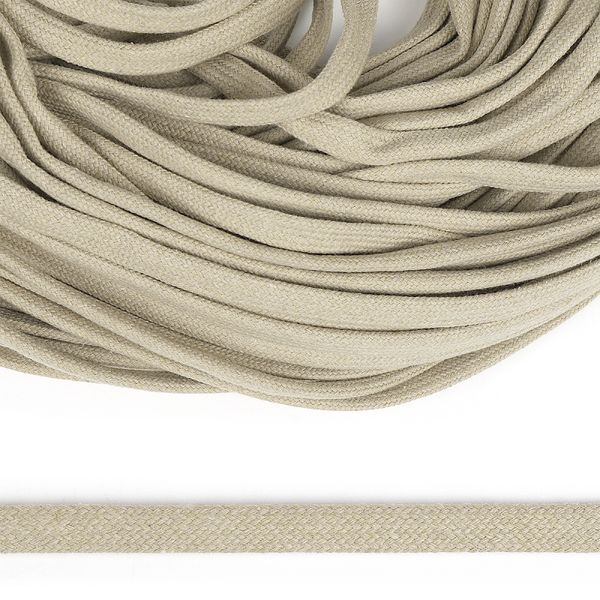 Шнур плоский плетеный х/б ⌀15.0 мм / 50 метров, классическое плетение 004 бежевый