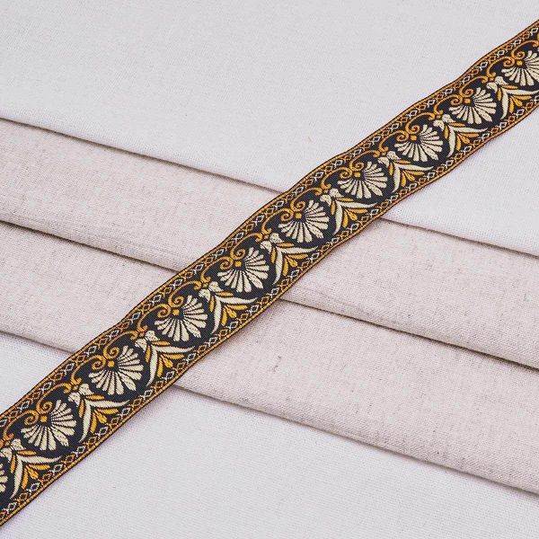 Лента (тесьма) жаккардовая 33.0 мм / 10±0.5 метров, черно-золотой, 3AR2681