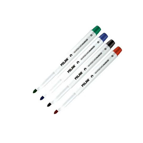 Коробка-ластик на магнитной опоре с маркерами для белых досок 4 цв. перо круглое, 165894 черный, синий, красный и зеленый, Milan