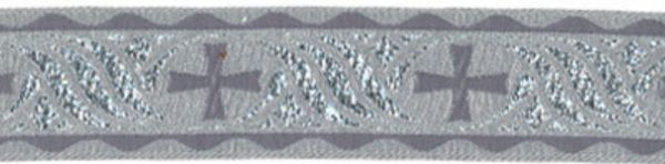 Лента (тесьма) жаккардовая 25.0 мм / 10±0.5 метров, (галун православный), серебро/серый, Gamma TRJ-67