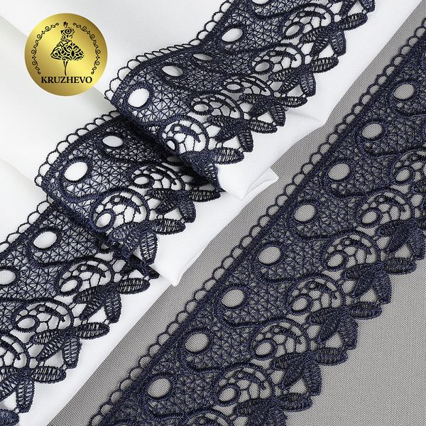 Кружево гипюр (плетёное) 70 мм / 13.71 метров, TBY.1416, цв.F330 темно-синий
