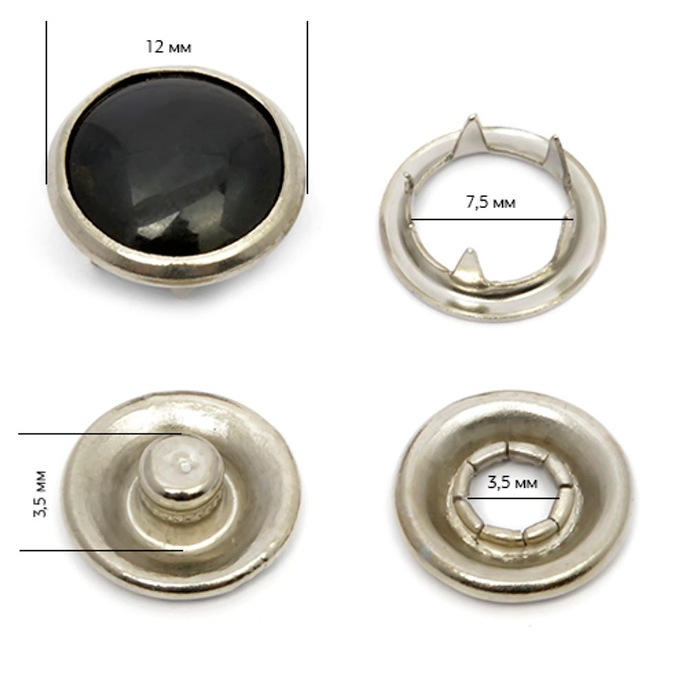 Кнопка рубашечная 12 мм со вставкой (жемчужина черная), ТВ-Р101, цв. черный, 1440шт