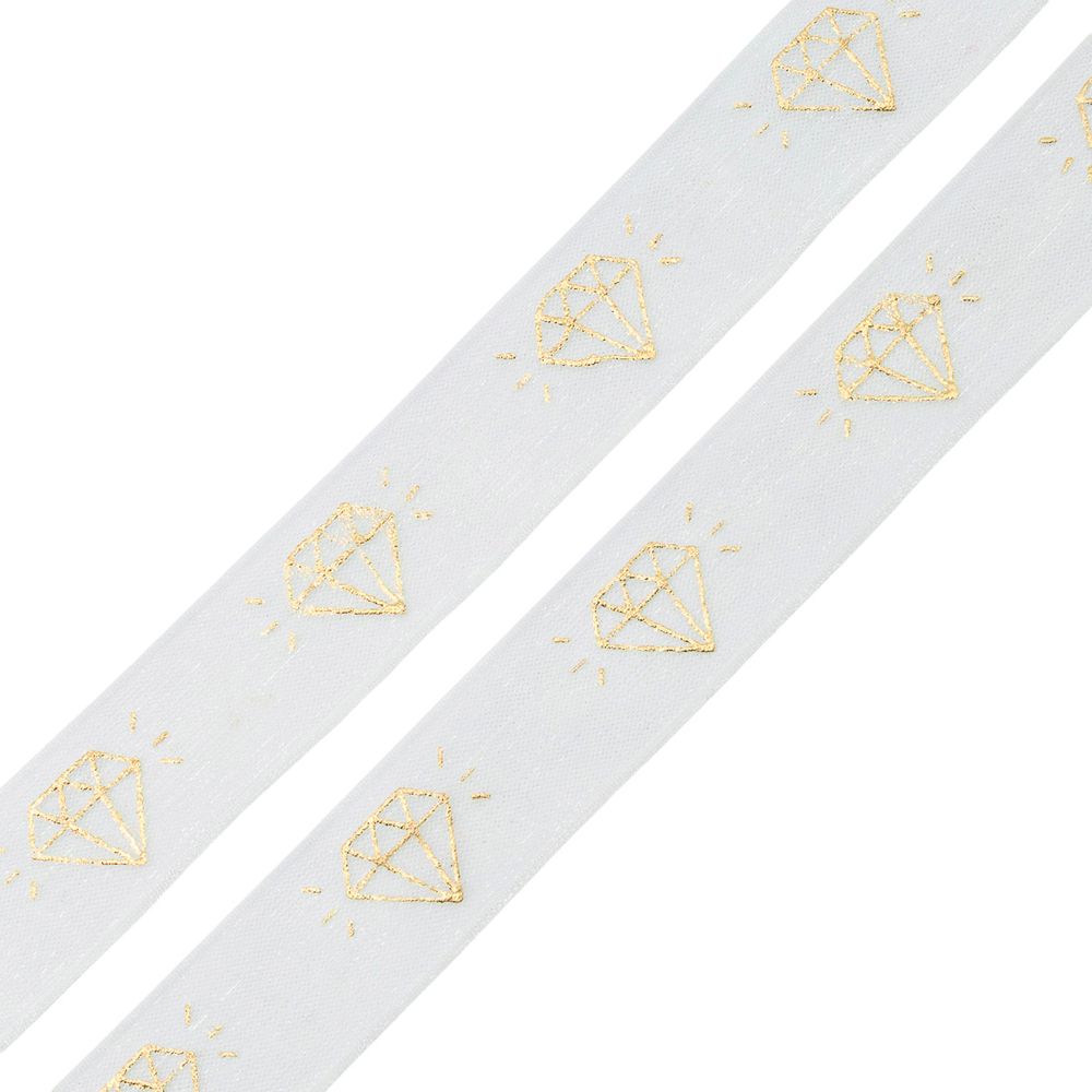 Лента капроновая (органза) Бриллиант, 1,5см / 22,85м, цв. молочный/золото, QR-008