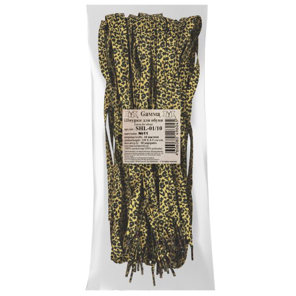 Шнурки 10 мм, 120 см, 10 пар(a), №11 желтый (леопард черный), Gamma SHL-01/10