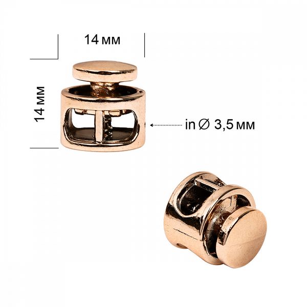 Фиксатор (зажим) для шнура пластик 2 отв., ⌀3.5 мм, 14х14 мм, TBY.0324, золото, 100 шт