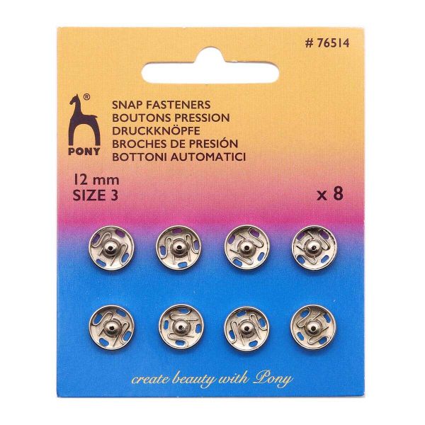 Кнопка пришивная металл ⌀12.0 мм, серебро/никель, 8 шт, Pony