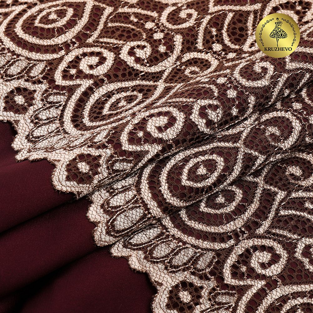 Кружево бельевое эластичное 180 мм / 3 м, L1351 цв.т.бежевый+св.бежевый, Kruzhevo