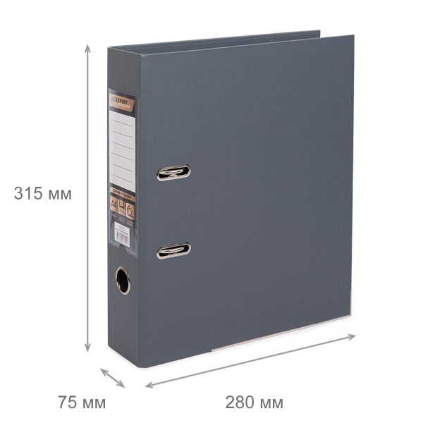 Регистратор PVC, 2-х стороннее покрытие, мет.уг. 75 мм, 50 шт, Premier A4 арочный механ. (разб.), серый ЕС100162015, Expert Complete