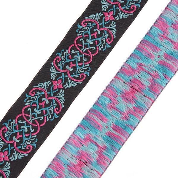 Лента (тесьма) жаккардовая 35.0 мм / 10±0.5 метров, Дамаск (V5 черный/розовый), 35976