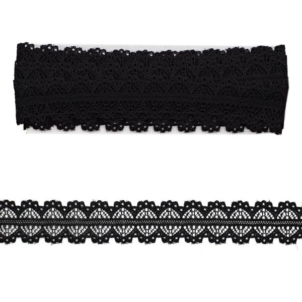 Кружево на сетке 22 мм, 6,8 м, ±4 см, 0623-1227, черный