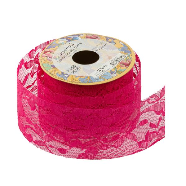 Лента декоративная 62 мм / 10±1 метров, 027 св.лиловый/кружево, Blumentag LRW-71