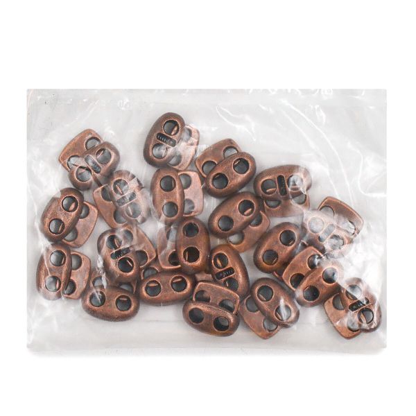 Фиксатор (зажим) для шнура металл плоский, 2 отв., 12х13.5 мм, (in ⌀3 мм), мет. цв.медь, 20 шт