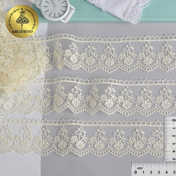 Кружево на сетке 45 мм, диз. 868, цв.02 молочный, уп. 9 м, Kruzhevo