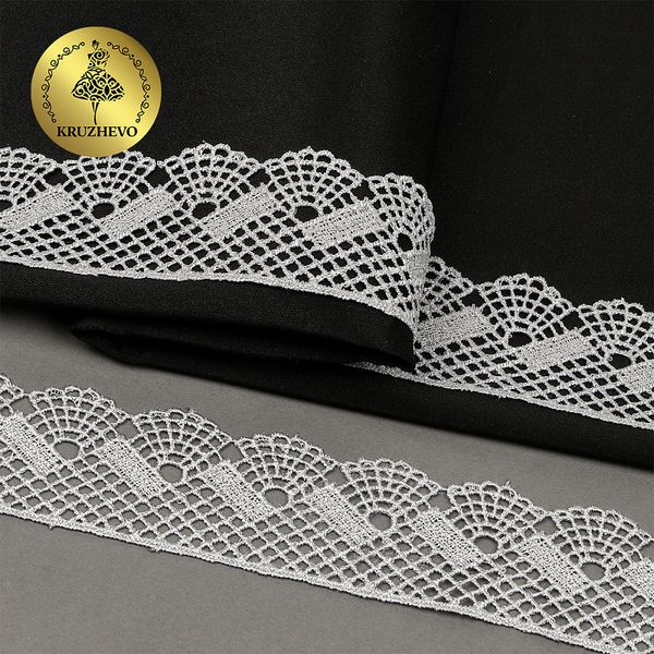 Кружево гипюр (плетёное) 45 мм, диз. 148, цв.04 св.серый, уп. 9 м, Kruzhevo