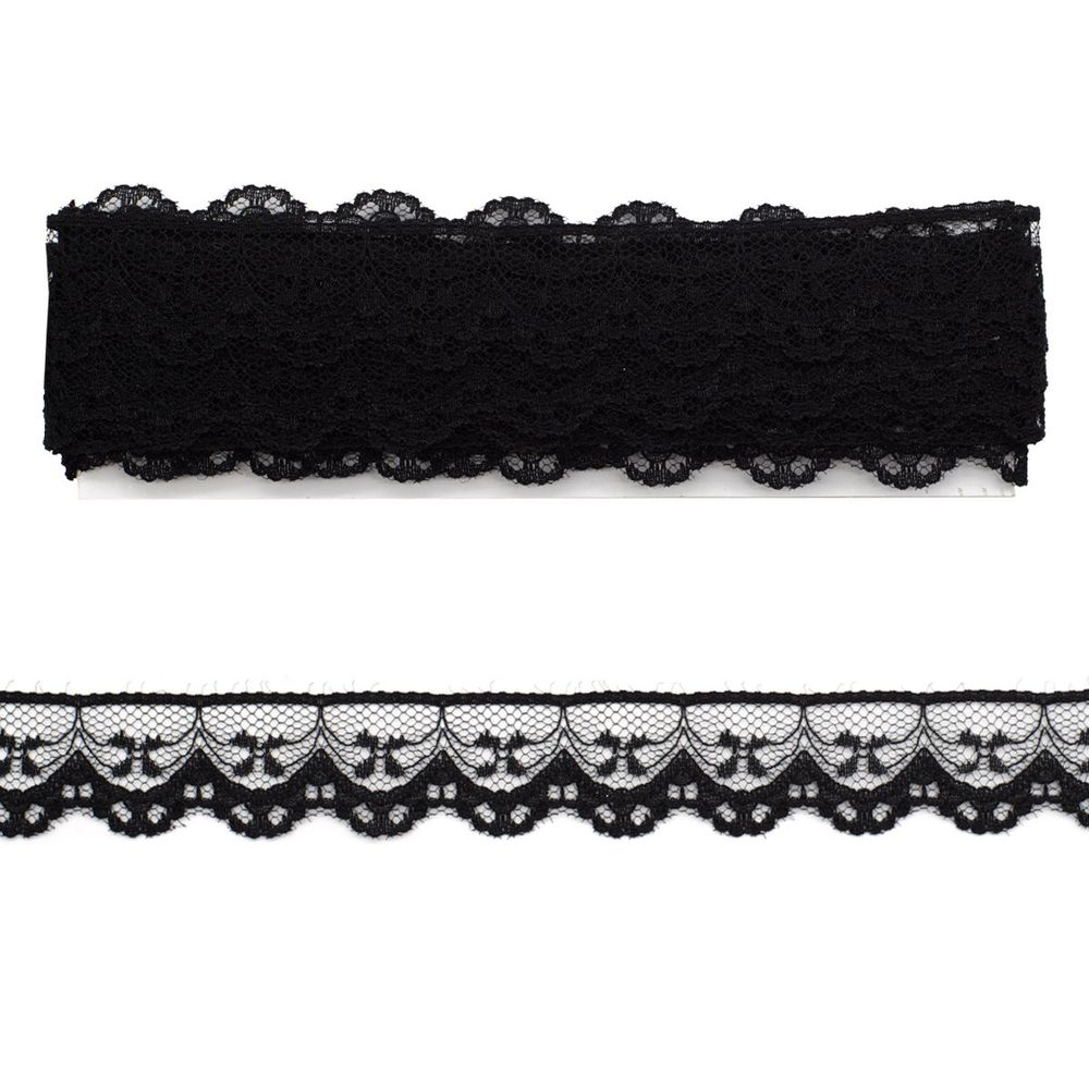 Кружево на сетке 20 мм, 6,8 м, ±4 см, 0623-1178, черный