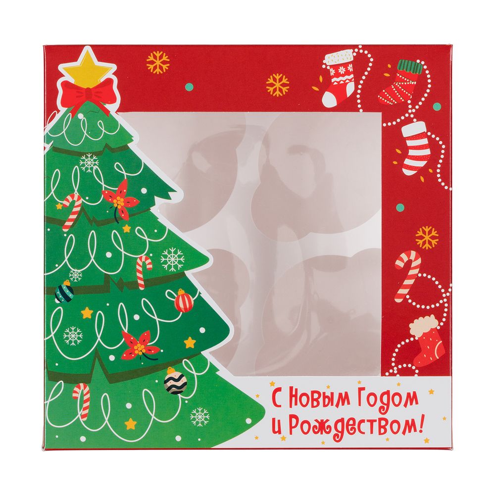 Коробка под 4 капкейка 16х16х10 см, Праздничная ель, S-Chief, CBC-026