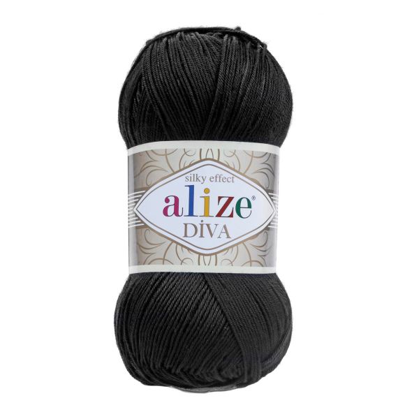 Пряжа Alize (Ализе) Diva / уп.5 мот. по 100 г, 350м, 060 черный A