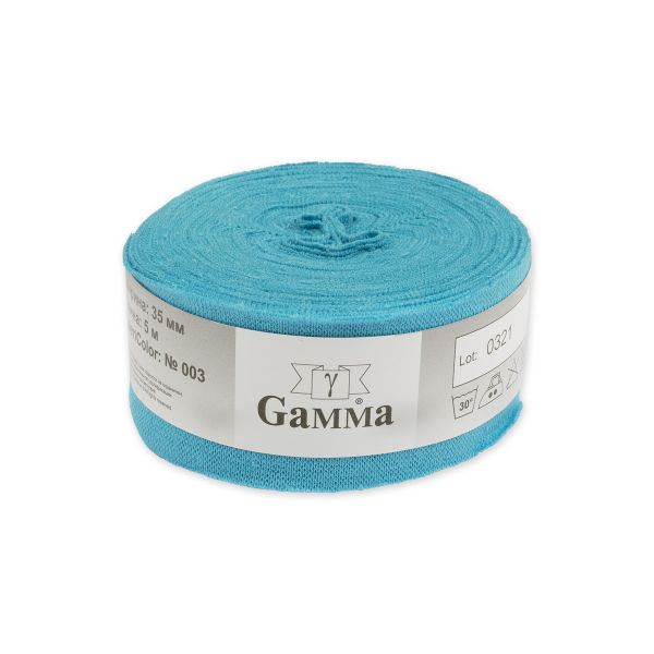 Косая бейка трикотажная 35 мм / 5 шт по 5 метров, (рибана), 003 яр.голубой, Gamma