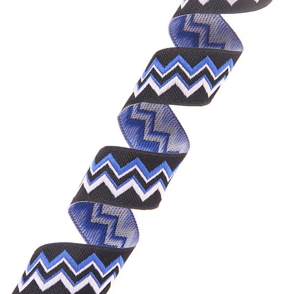 Лента (тесьма) жаккардовая 20.0 мм / 10±0.5 метров, Зигзаг 20278 V2 черный/синий